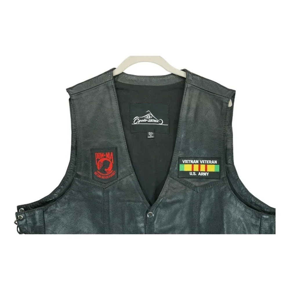 Vintage Cycle Leather Motorcycle Vest w Patches Vietnam‎ Veteran Biker Sz 4XL